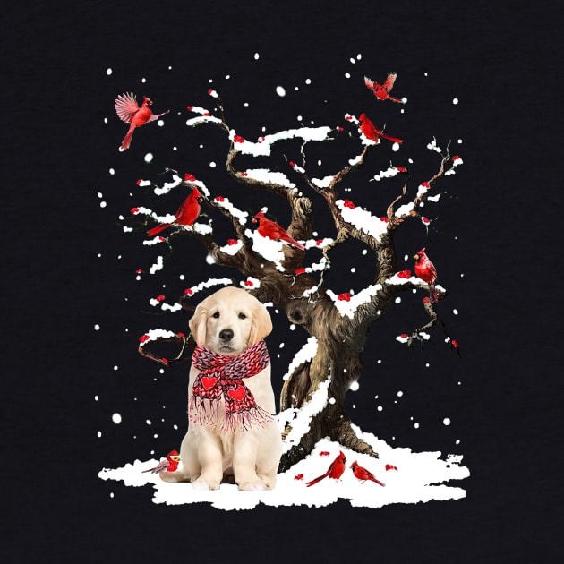 Golden Retriever Scarf Cardinal Snow Christmas by Benko Clarence